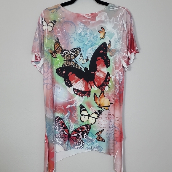 Y2K Jostar Butterfly Embellished Tunic Top Size M Shark Bite Fairy 90s Colorful - Picture 10 of 15